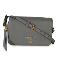 Prada Grey Vitello Phenix Crossbody Flap Bag Handbag id