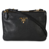 Prada Black Vitello Phenix Double Zip Crossbody Bag Handbag id