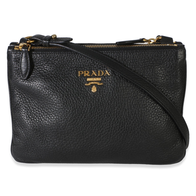 Prada Black Vitello Phenix Double Zip Crossbody Bag Handbag id