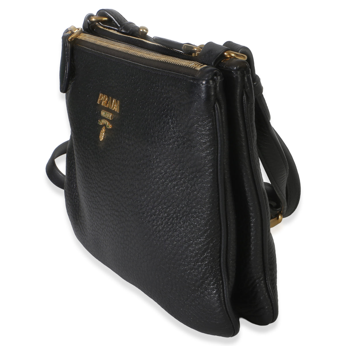 Prada Black Vitello Phenix Double Zip Crossbody Bag Handbag 2