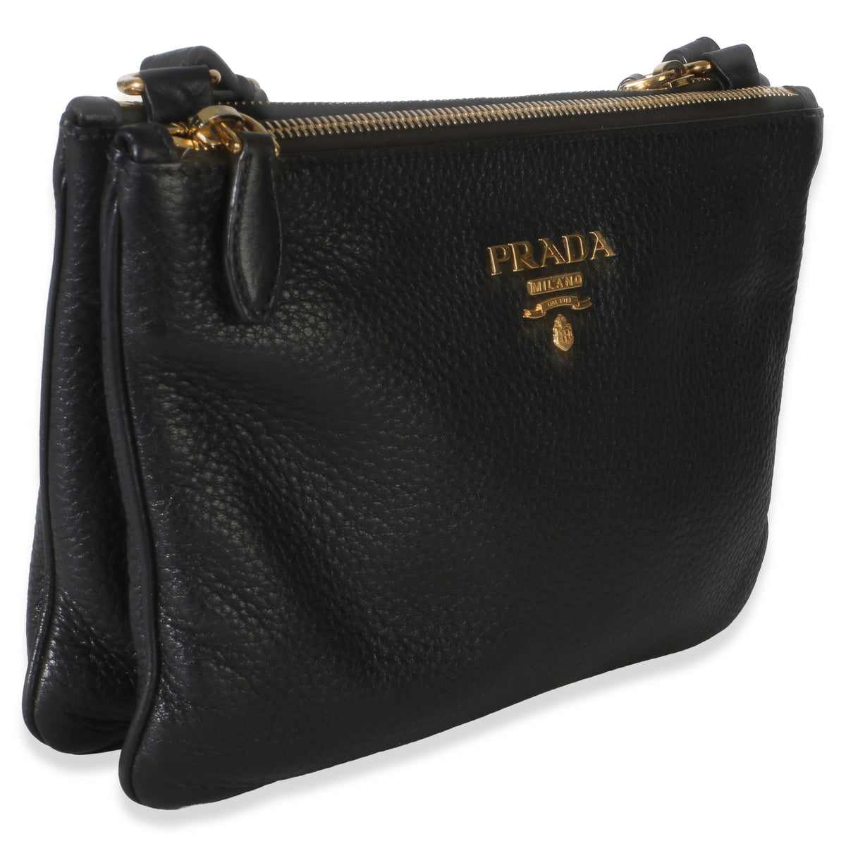Prada Black Vitello Phenix Double Zip Crossbody Bag Handbag 3