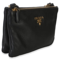 Prada Black Vitello Phenix Double Zip Crossbody Bag Handbag 3