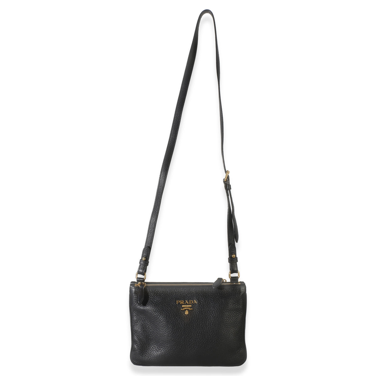 Prada Black Vitello Phenix Double Zip Crossbody Bag Handbag 8