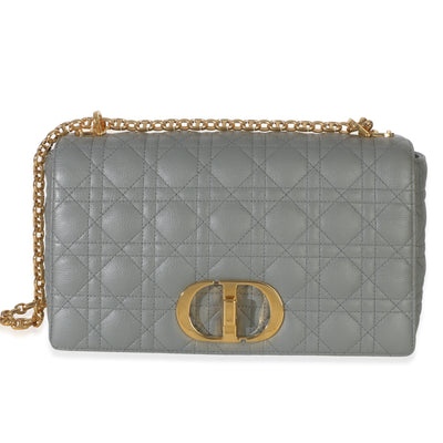 Christian Dior Grey Supple Calfskin Cannage Medium Caro Chain Bag Handbag fv