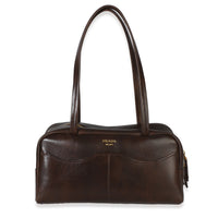 Prada Cocoa Brown Antiqued Calfskin Large Carry Shoulder Bag Handbag id