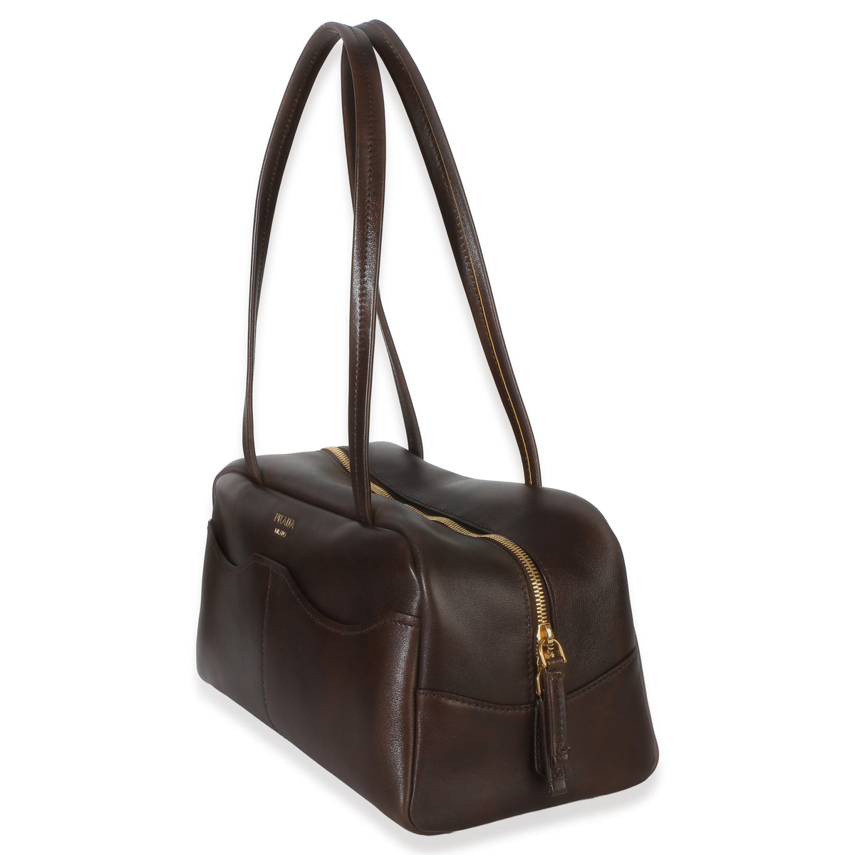 Prada Cocoa Brown Antiqued Calfskin Large Carry Shoulder Bag Handbag 2