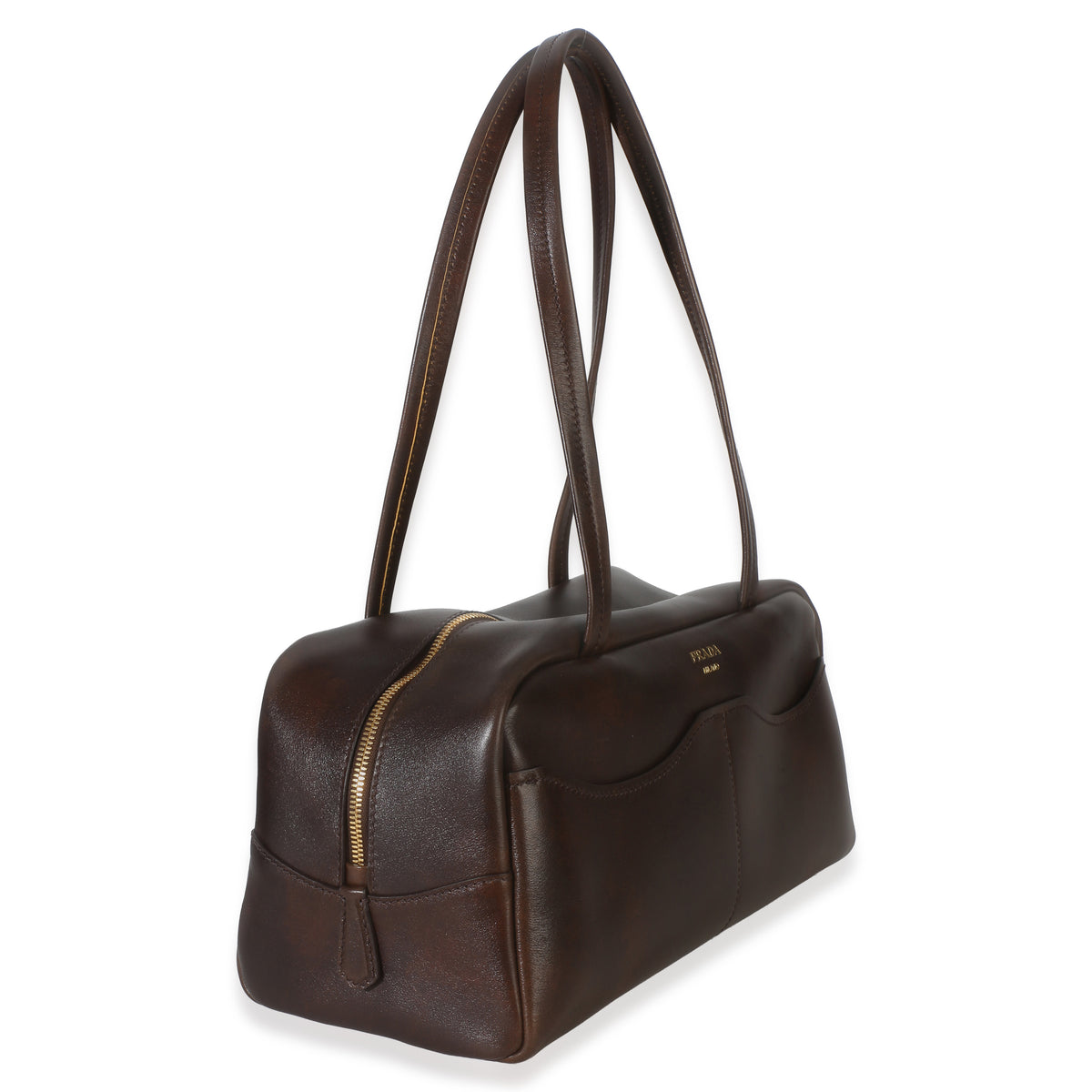 Prada Cocoa Brown Antiqued Calfskin Large Carry Shoulder Bag Handbag 3