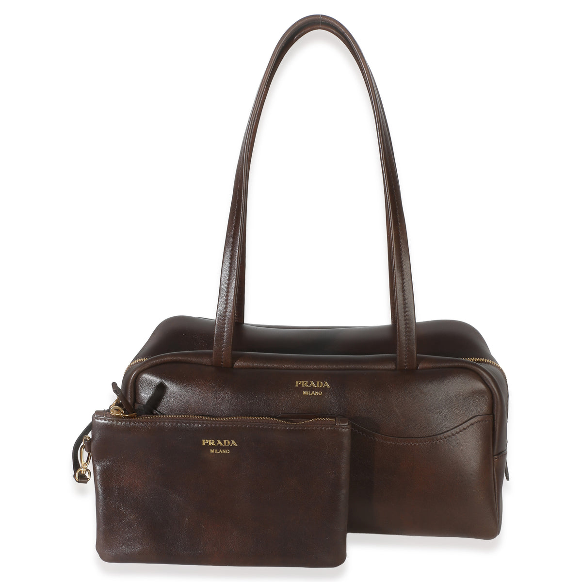 Prada Cocoa Brown Antiqued Calfskin Large Carry Shoulder Bag Handbag 9