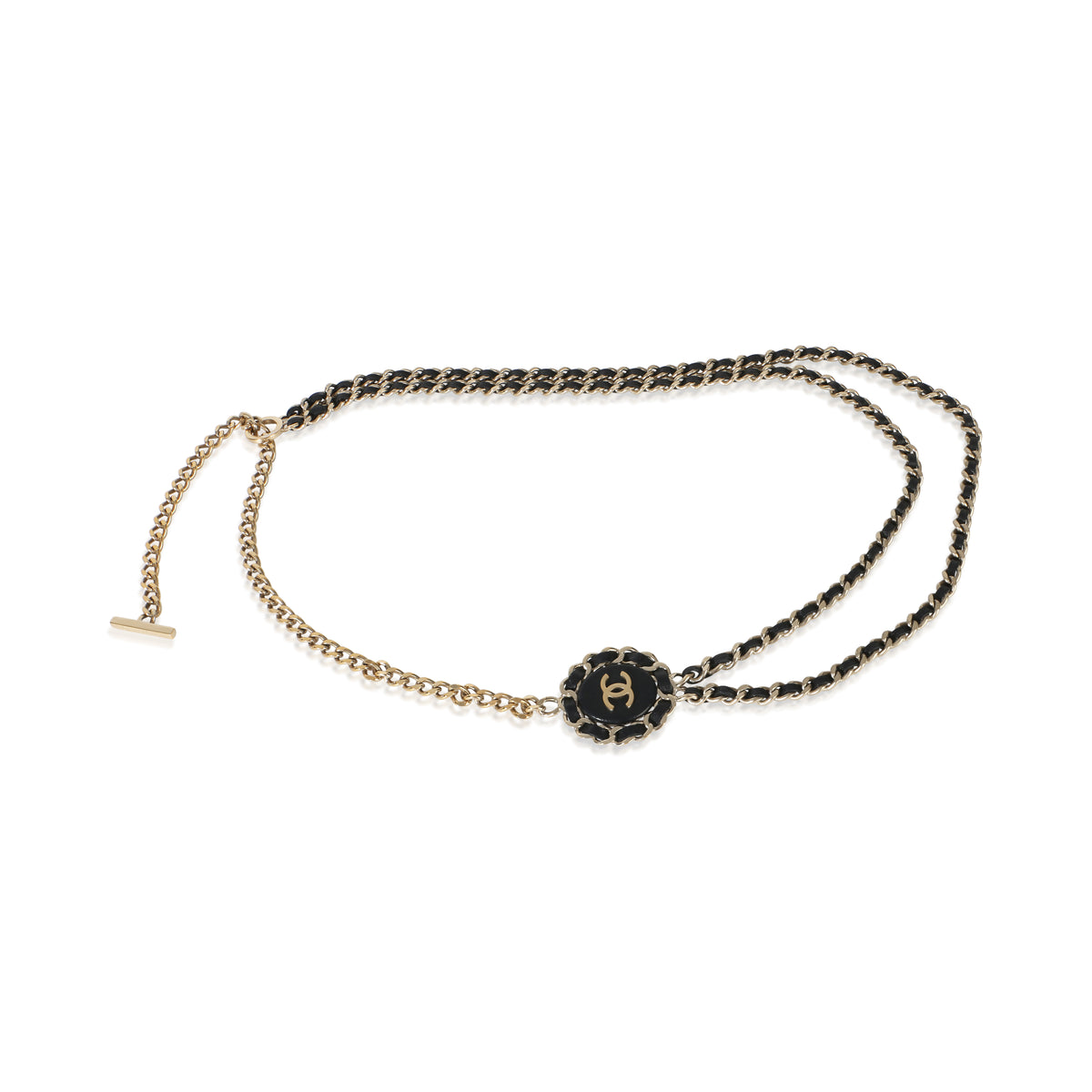 Chanel Gold Plated  2016 Leather & Chain Link CC Necklace fv