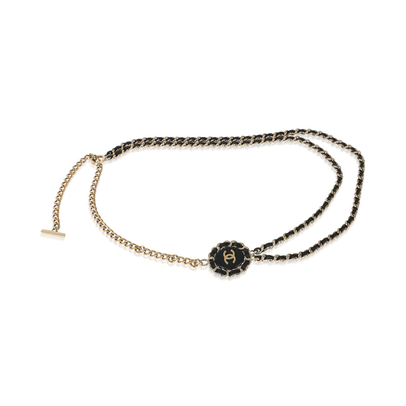 Chanel Gold Plated  2016 Leather & Chain Link CC Necklace fv