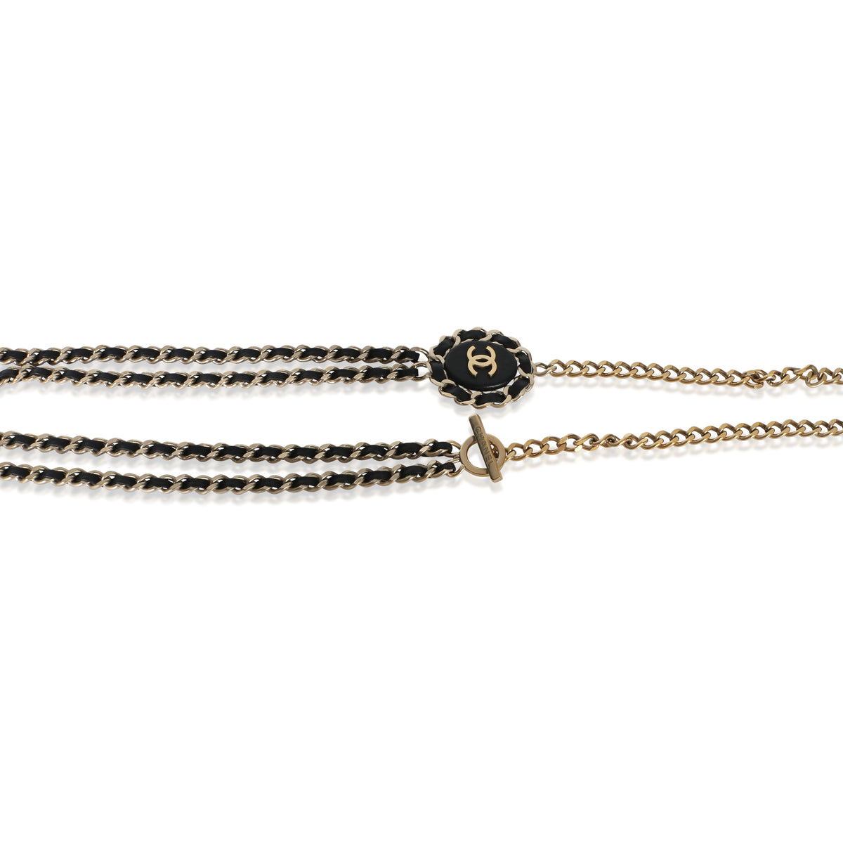 Chanel Gold Plated  2016 Leather & Chain Link CC Necklace sv