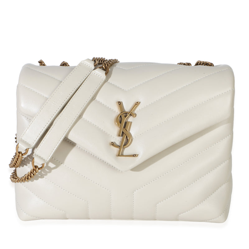 Saint Laurent Cream Calfskin Y Quilted Monogram Small Loulou Chain Satchel Handbag id
