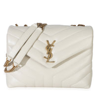 Saint Laurent Cream Calfskin Y Quilted Monogram Small Loulou Chain Satchel Handbag id