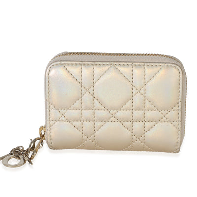 Christian Dior Metallic Gold Lambskin Cannage Lady Dior Voyageur Coin Purse Wallet id