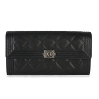 Chanel Black Quilted Caviar Boy Flap Wallet Wallet id