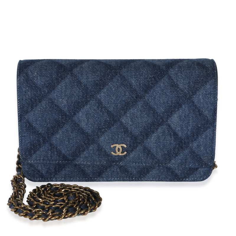 Chanel Blue Quilted Denim Classic Wallet On Chain Handbag id