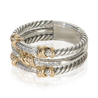 David Yurman Yellow Gold & Sterling Silver Diamond Petite Helena 3 Row Ring 2