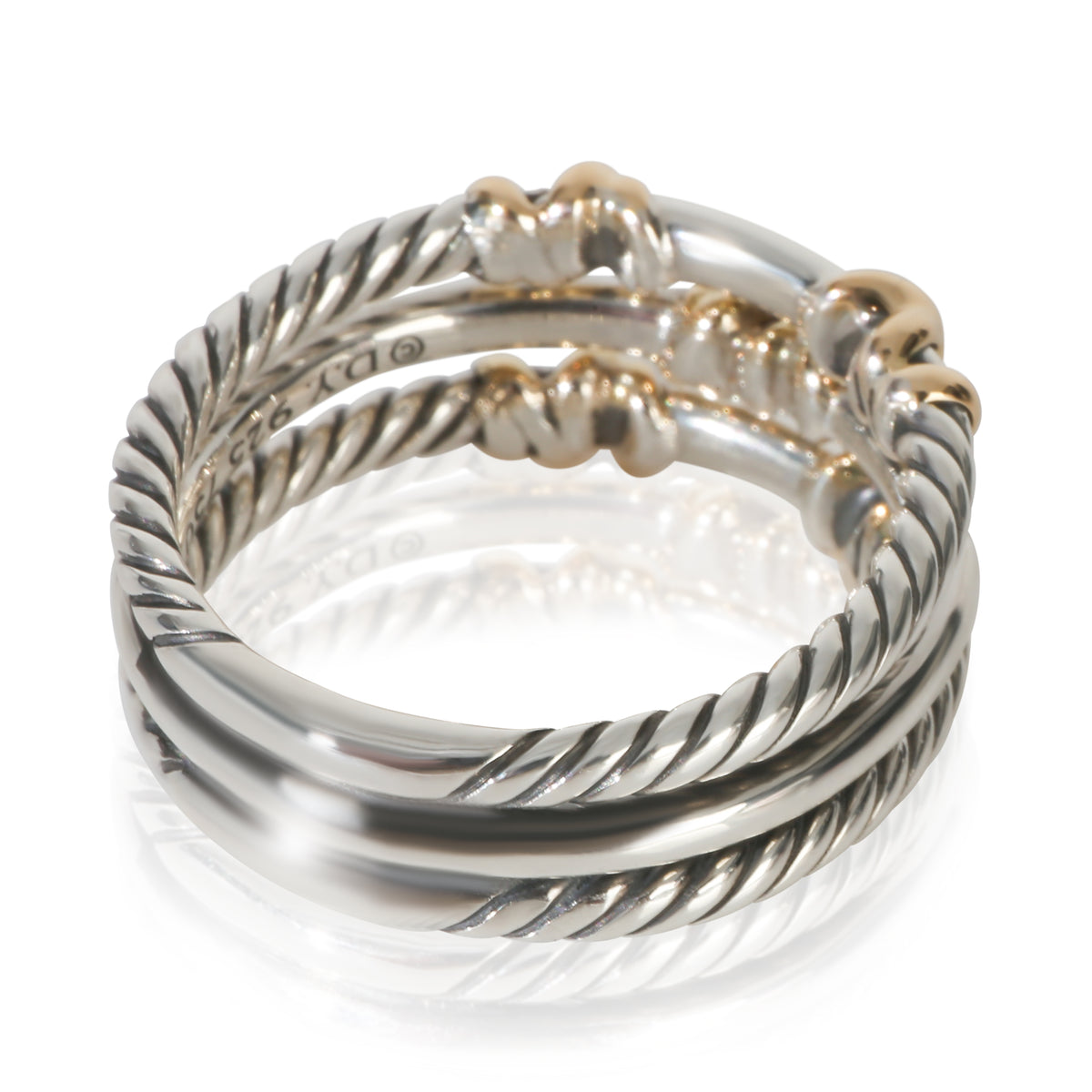 David Yurman Yellow Gold & Sterling Silver Diamond Petite Helena 3 Row Ring 3