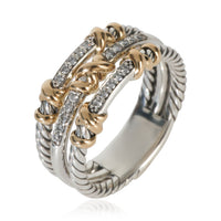 David Yurman Yellow Gold & Sterling Silver Diamond Petite Helena 3 Row Ring 4