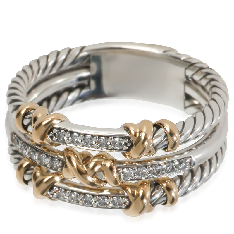 David Yurman Yellow Gold & Sterling Silver Diamond Petite Helena 3 Row Ring fv