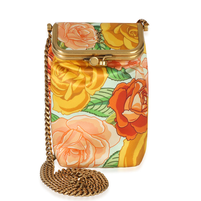 Saint Laurent Orange Multicolor Floral Satin Small Charniere Chain Bag Handbag id