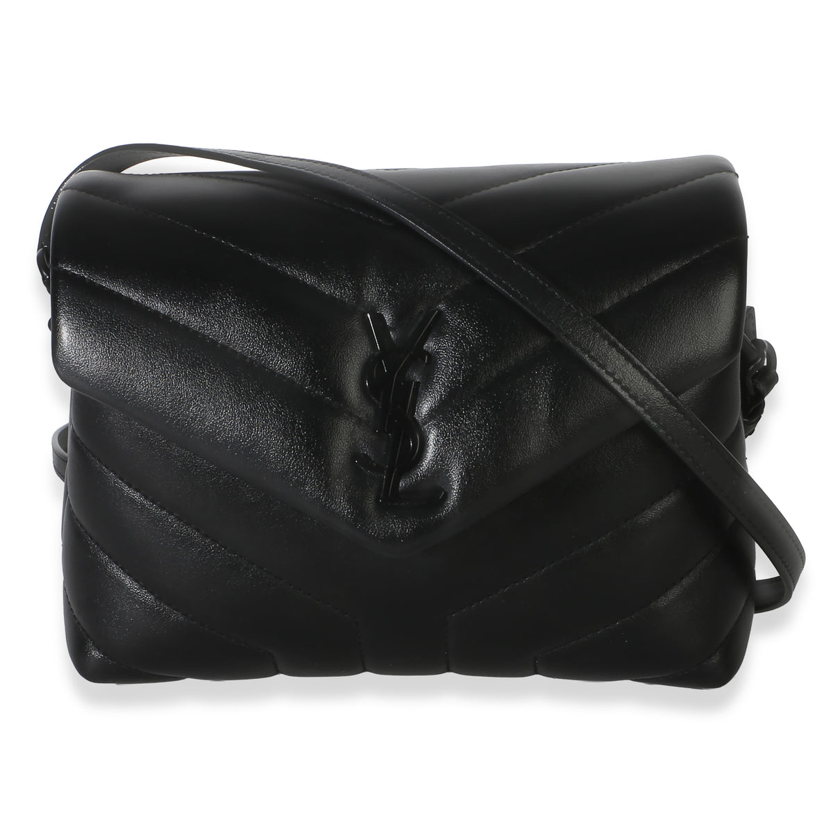 Saint Laurent Black Monochrome Calfskin Y Quilted Toy Loulou Crossbody Handbag fv