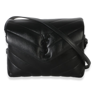 Saint Laurent Black Monochrome Calfskin Y Quilted Toy Loulou Crossbody Handbag fv