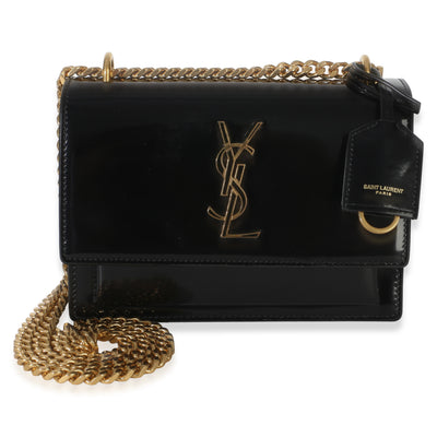 Saint Laurent Black Patent Monogram Small Sunset Bag Handbag fv