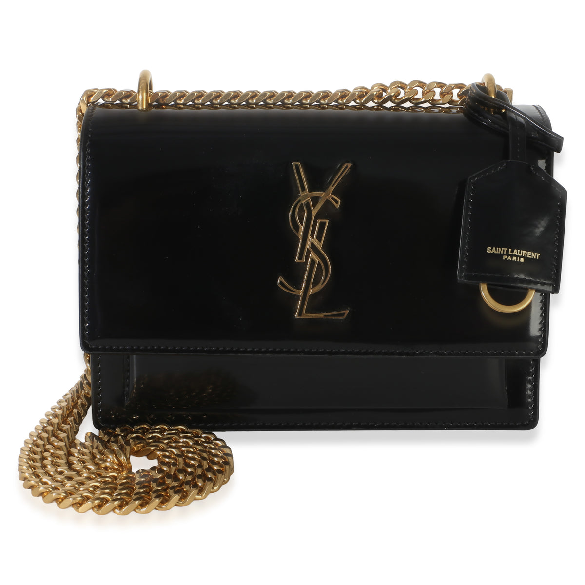Saint Laurent Black Patent Monogram Small Sunset Bag Handbag fv