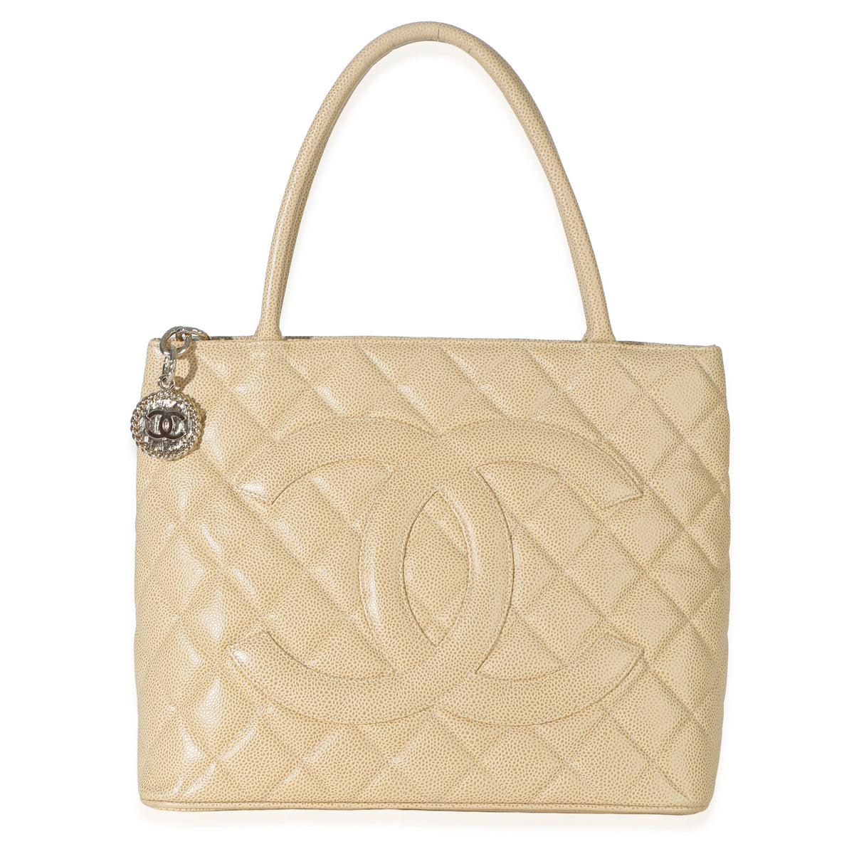 Chanel Beige Quilted Caviar Medallion Tote Handbag id