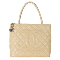 Chanel Beige Quilted Caviar Medallion Tote Handbag id