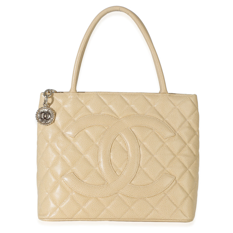 Chanel Beige Quilted Caviar Medallion Tote Handbag id