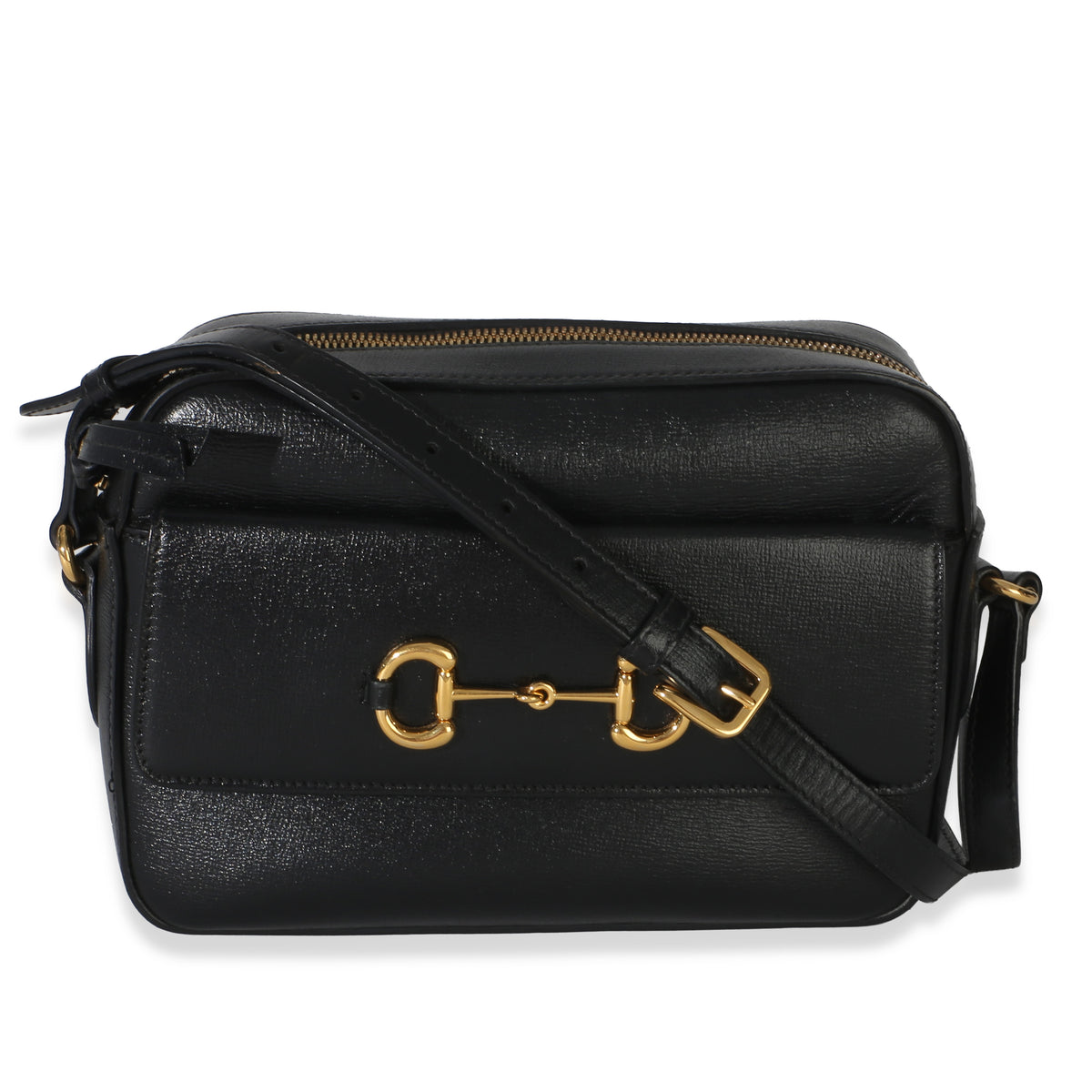 Gucci Black Textured Calfskin Small Horsebit 1955 Shoulder Bag Handbag id