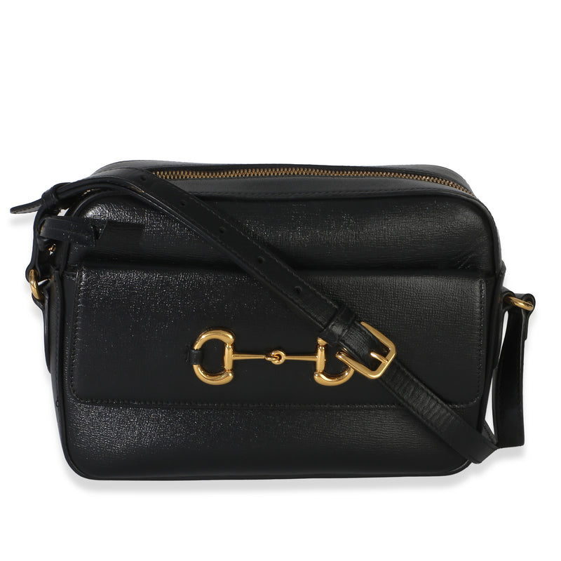 Gucci Black Textured Calfskin Small Horsebit 1955 Shoulder Bag Handbag id