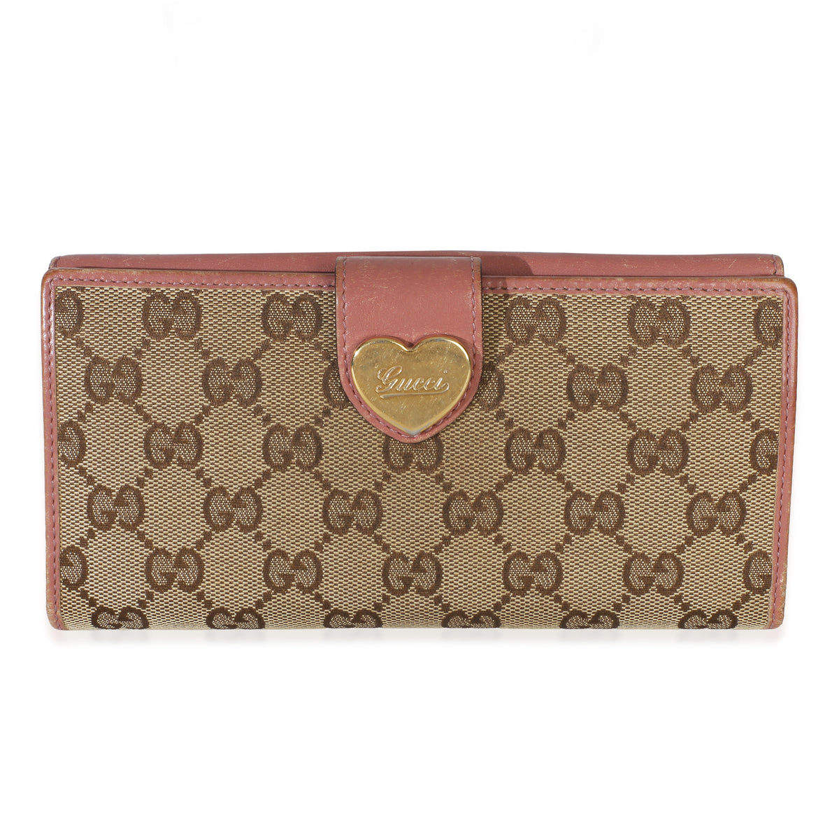 Gucci Pink GG Supreme Canvas Heart Continental Wallet Wallet fv