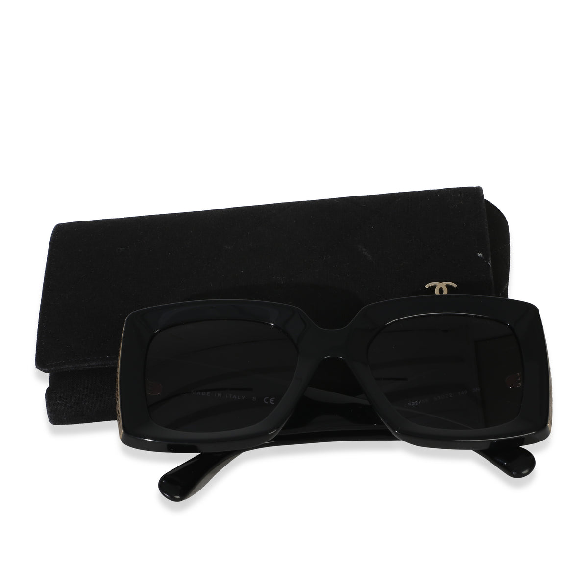 Chanel Black Gold Acetate Rectangle Sunglasses id