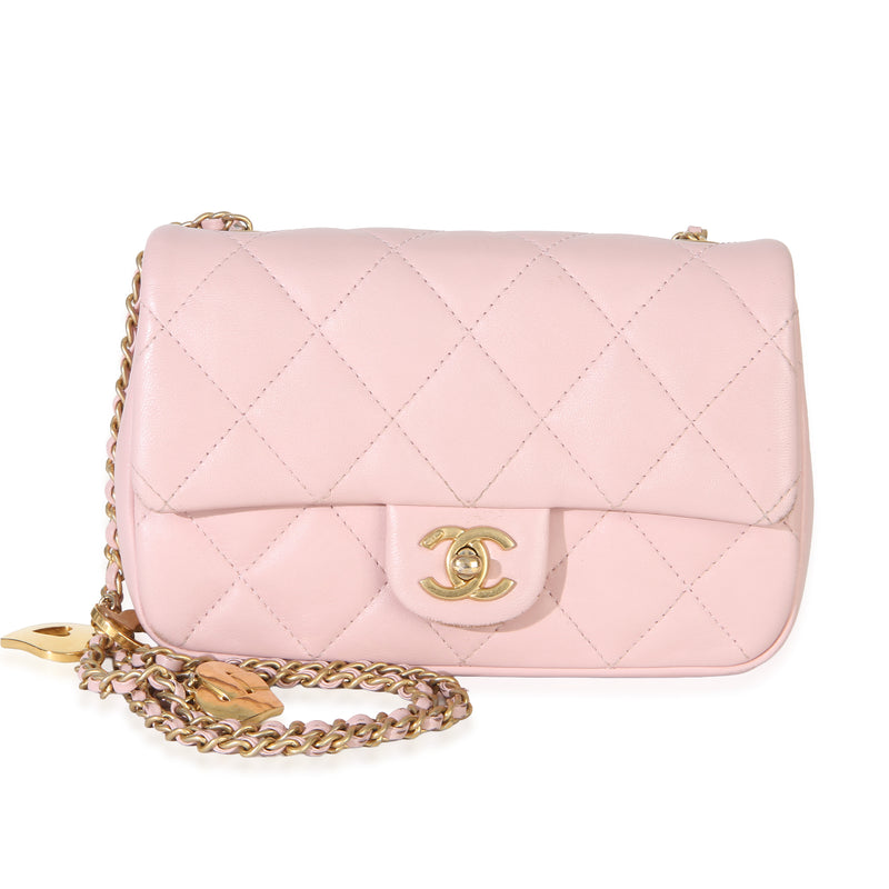 Chanel Pink Quilted Lambskin Heart Charm Mini Rectangular Flap Bag Handbag id