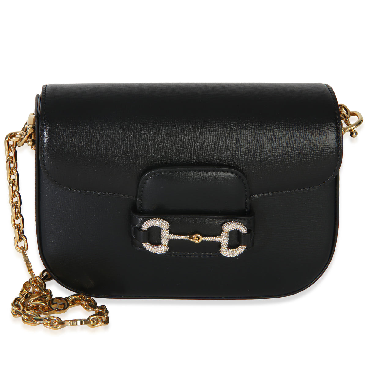 Gucci Black Azalea Calfskin Mini Crystal Horsebit 1955 Shoulder Bag Handbag fv