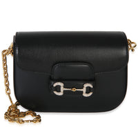 Gucci Black Azalea Calfskin Mini Crystal Horsebit 1955 Shoulder Bag Handbag fv