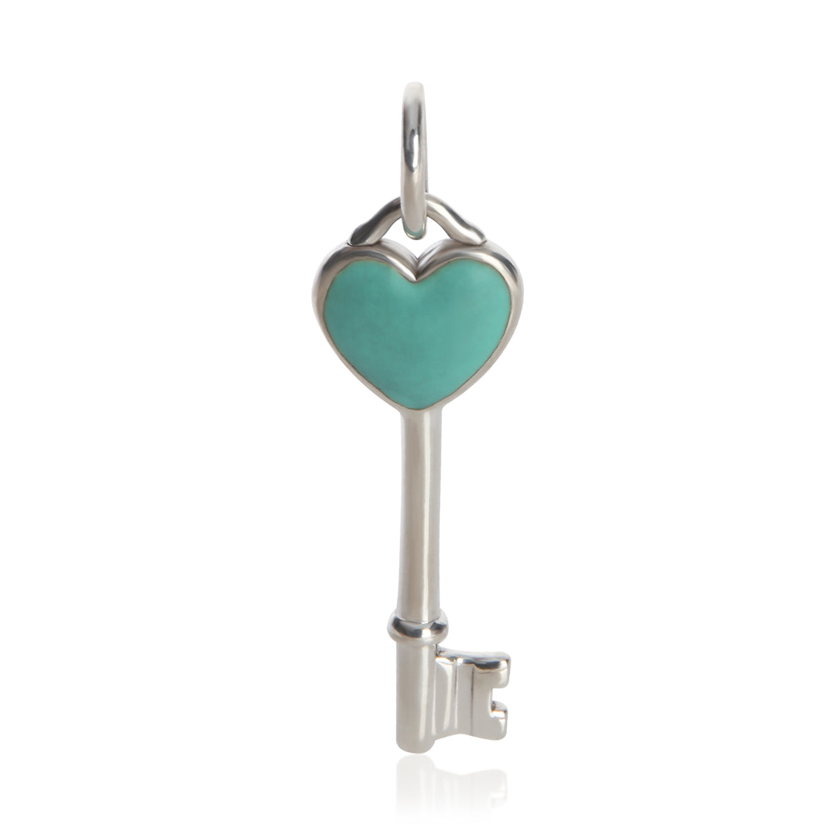 Tiffany & Co. Sterling Silver  Blue Enamel Heart Key Pendant fv