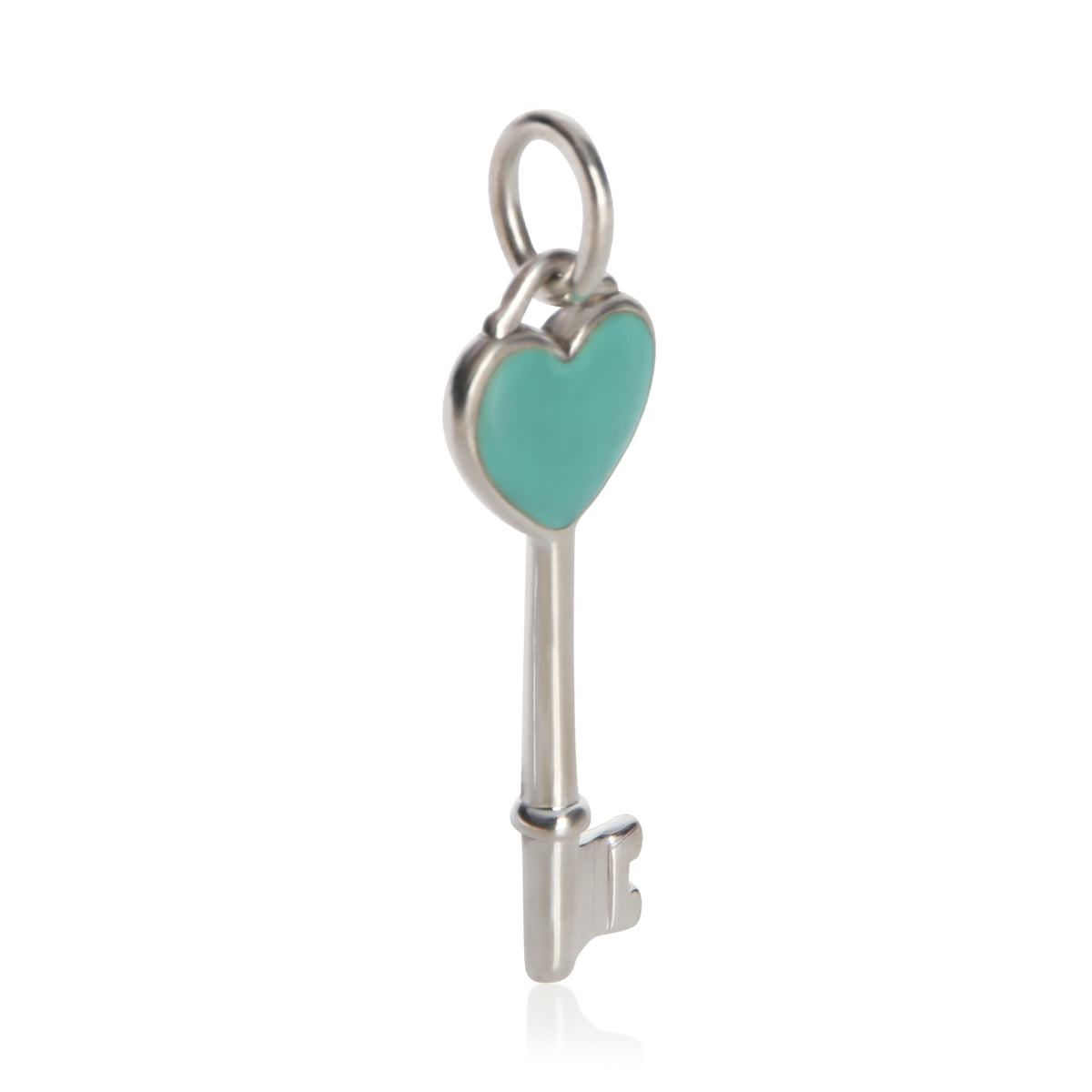 Tiffany & Co. Sterling Silver  Blue Enamel Heart Key Pendant 2