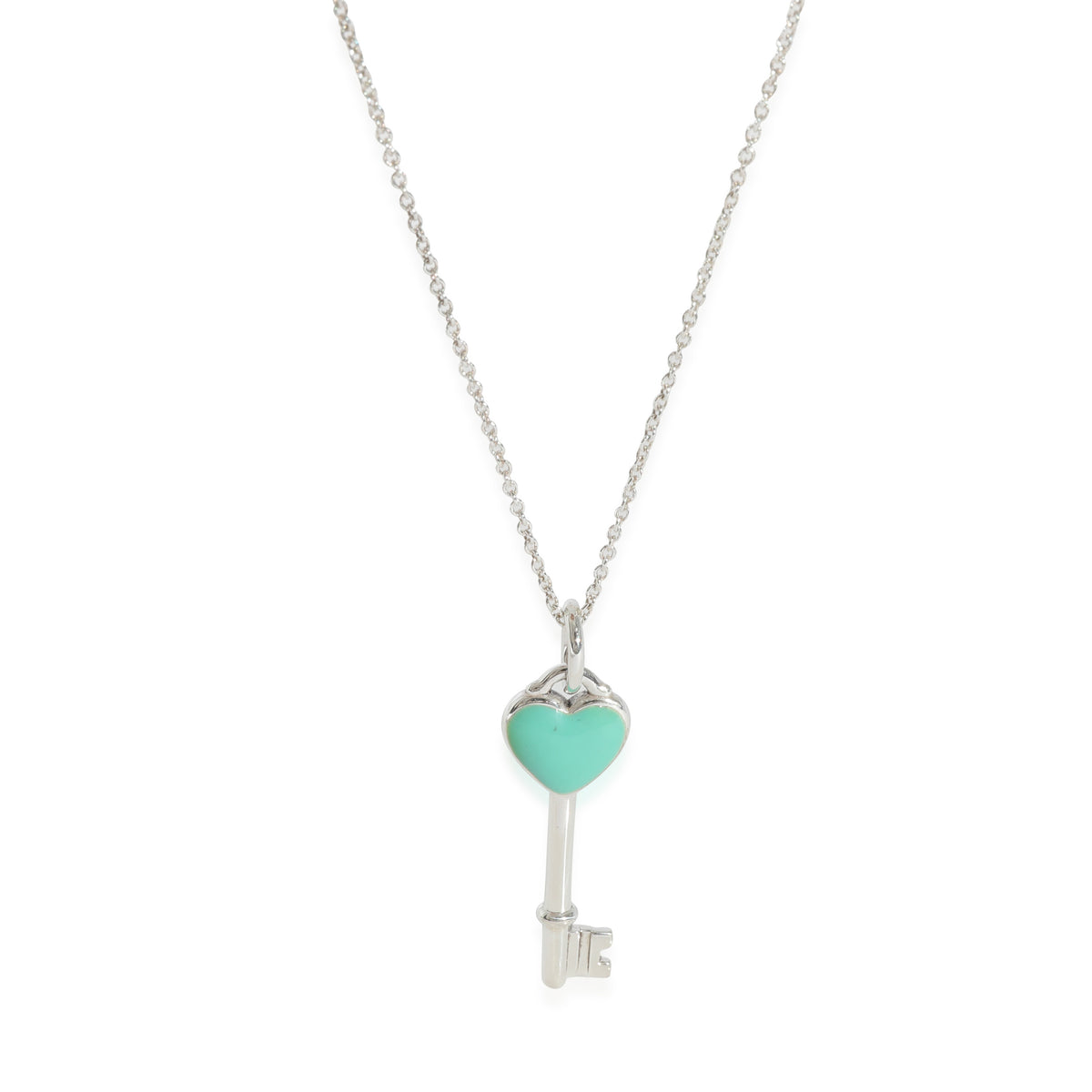 Tiffany & Co. Sterling Silver  Blue Enamel Heart Key Pendant