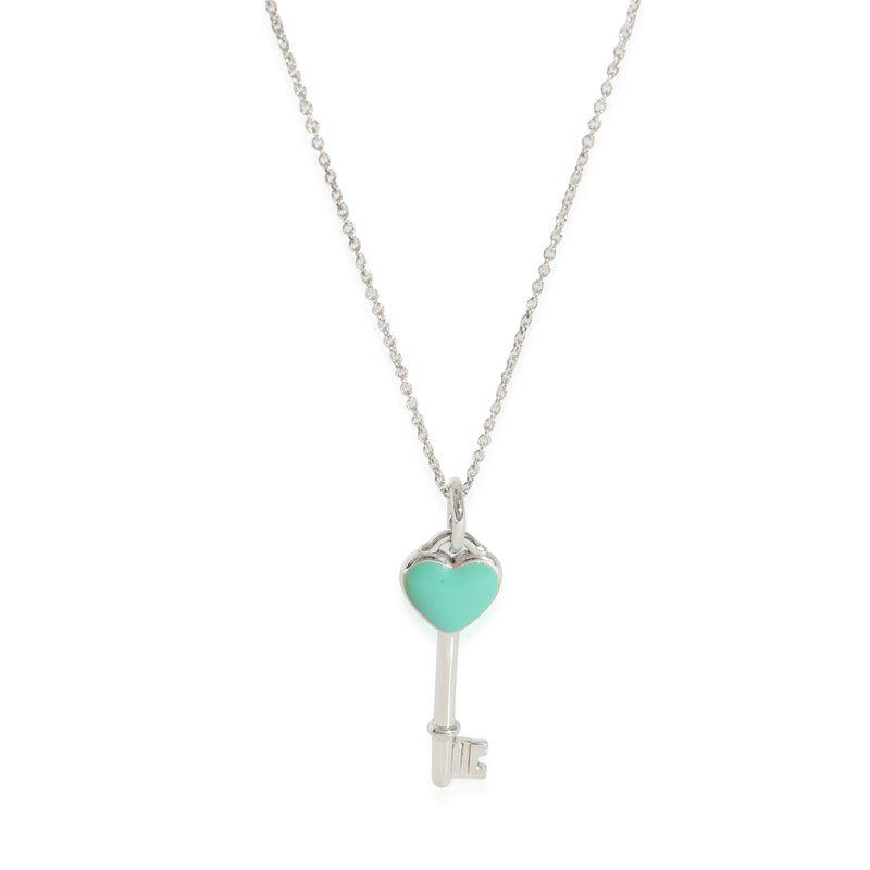 Tiffany & Co. Sterling Silver  Blue Enamel Heart Key Pendant