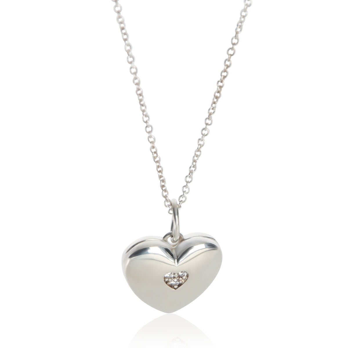 Tiffany & Co. Sterling Silver Diamond Heart Locket Pendant fv