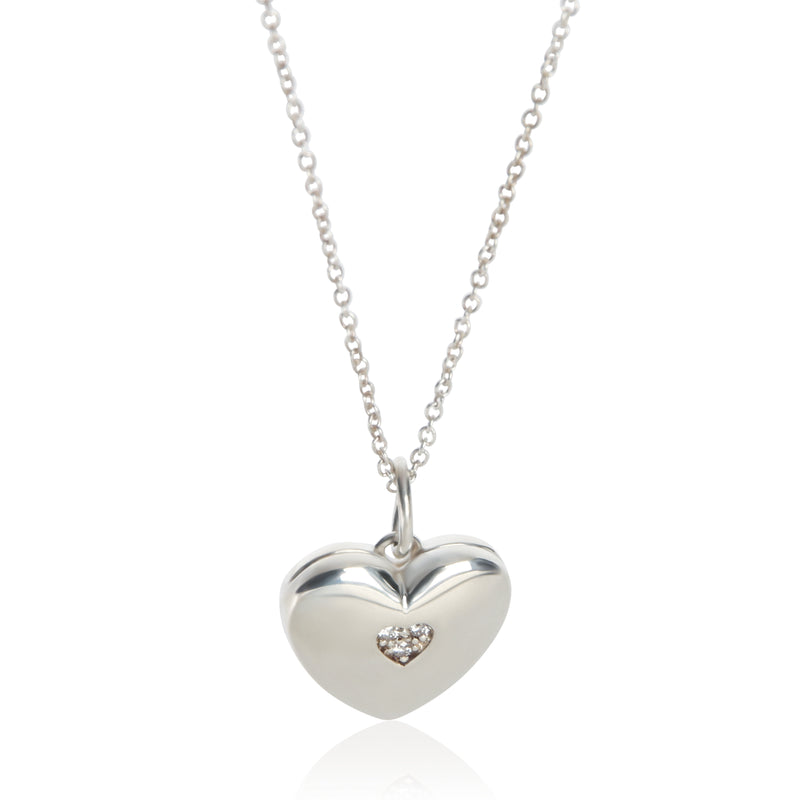 Tiffany & Co. Sterling Silver Diamond Heart Locket Pendant fv
