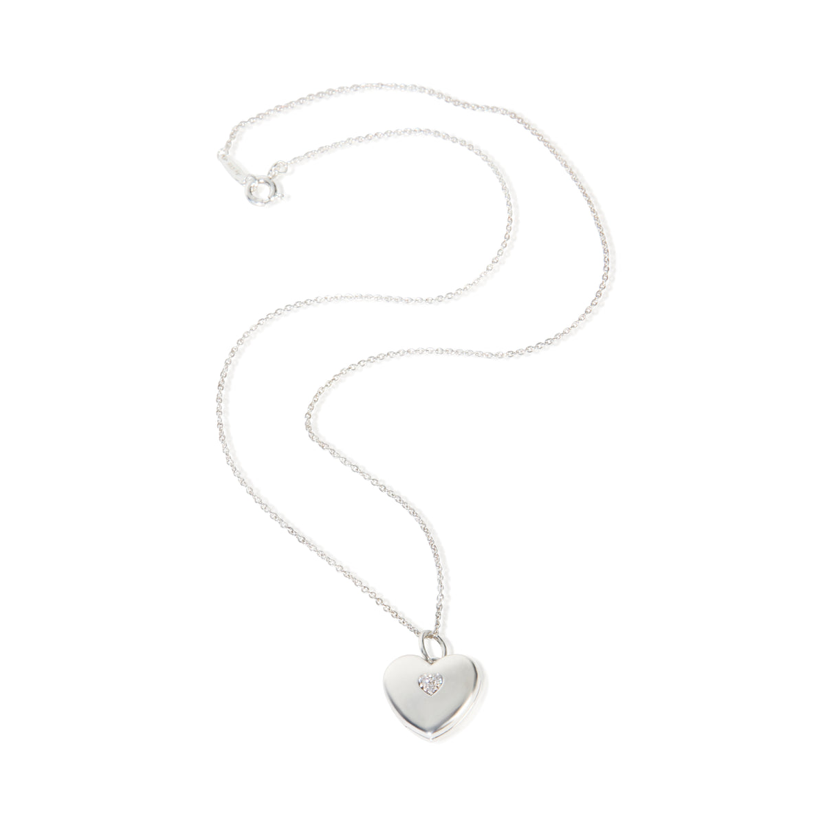 Tiffany & Co. Sterling Silver Diamond Heart Locket Pendant 3