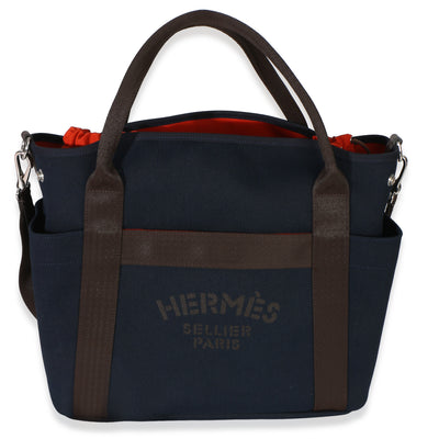 Hermès Bleu Navy Feu Canvas The Grooming Bag Handbag fv