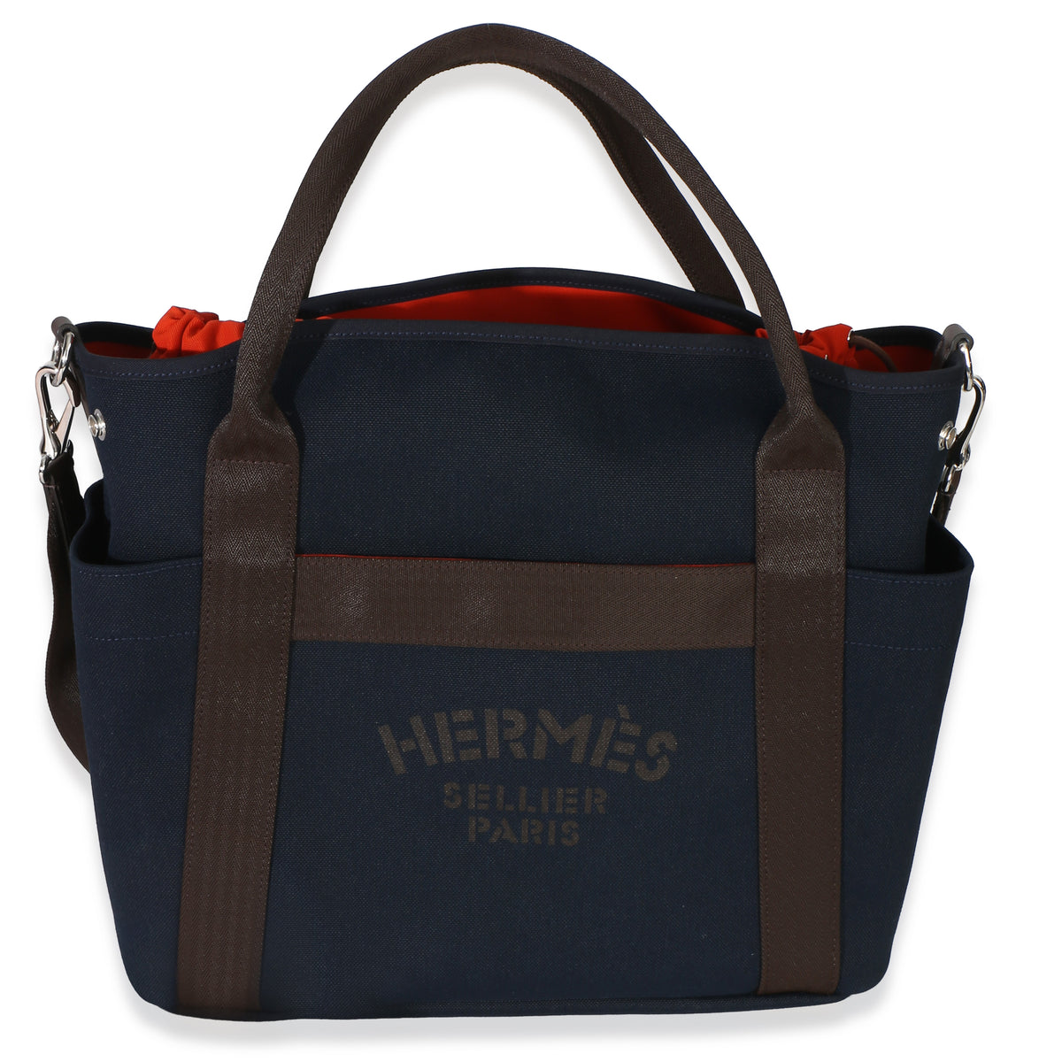 Hermès Bleu Navy Feu Canvas The Grooming Bag Handbag fv