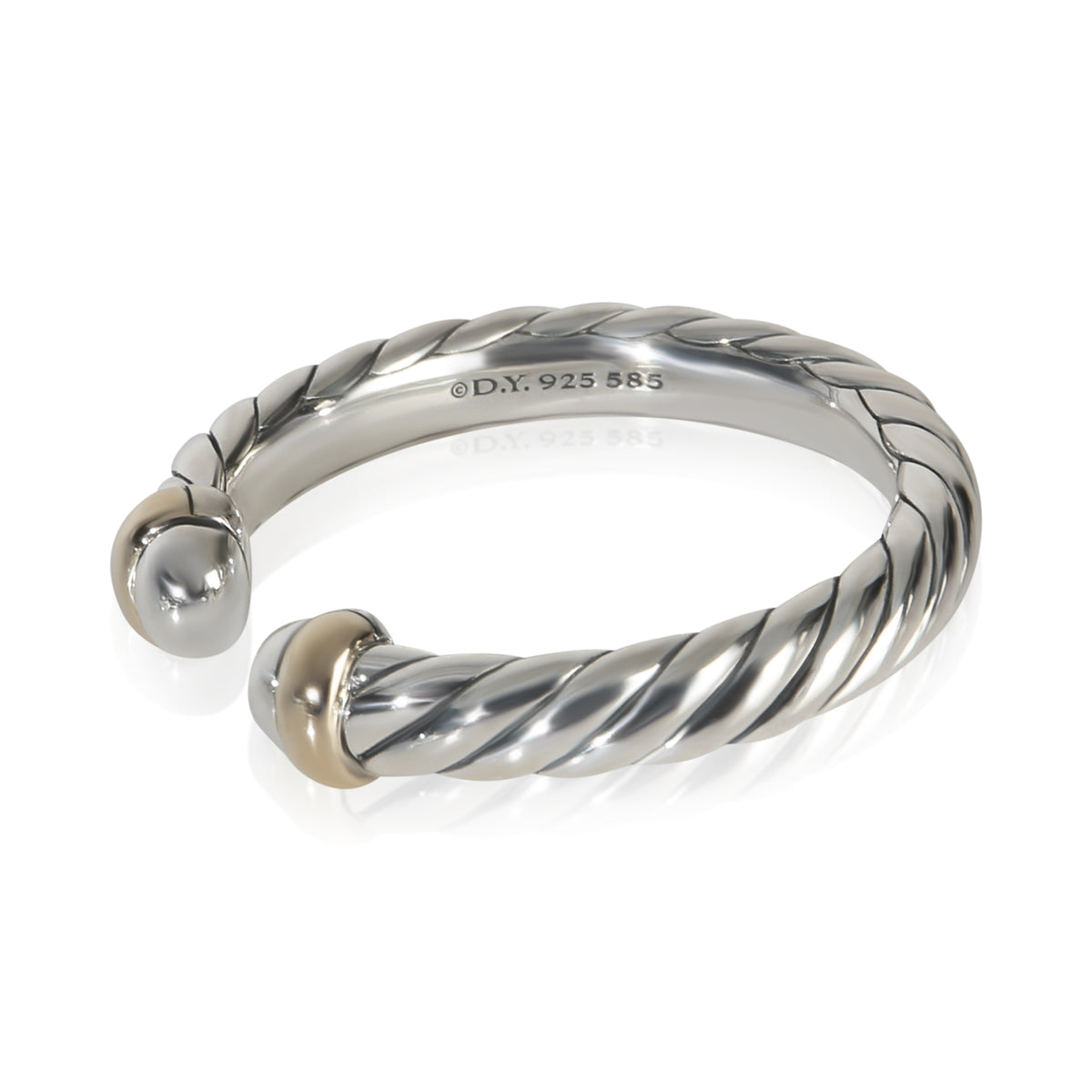 David Yurman Yellow Gold & Sterling Silver  Petite Cable Open Ring 2