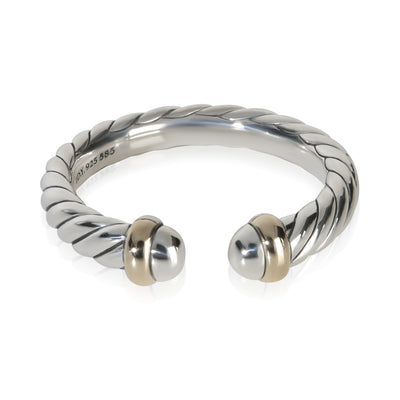 David Yurman Yellow Gold & Sterling Silver  Petite Cable Open Ring fv